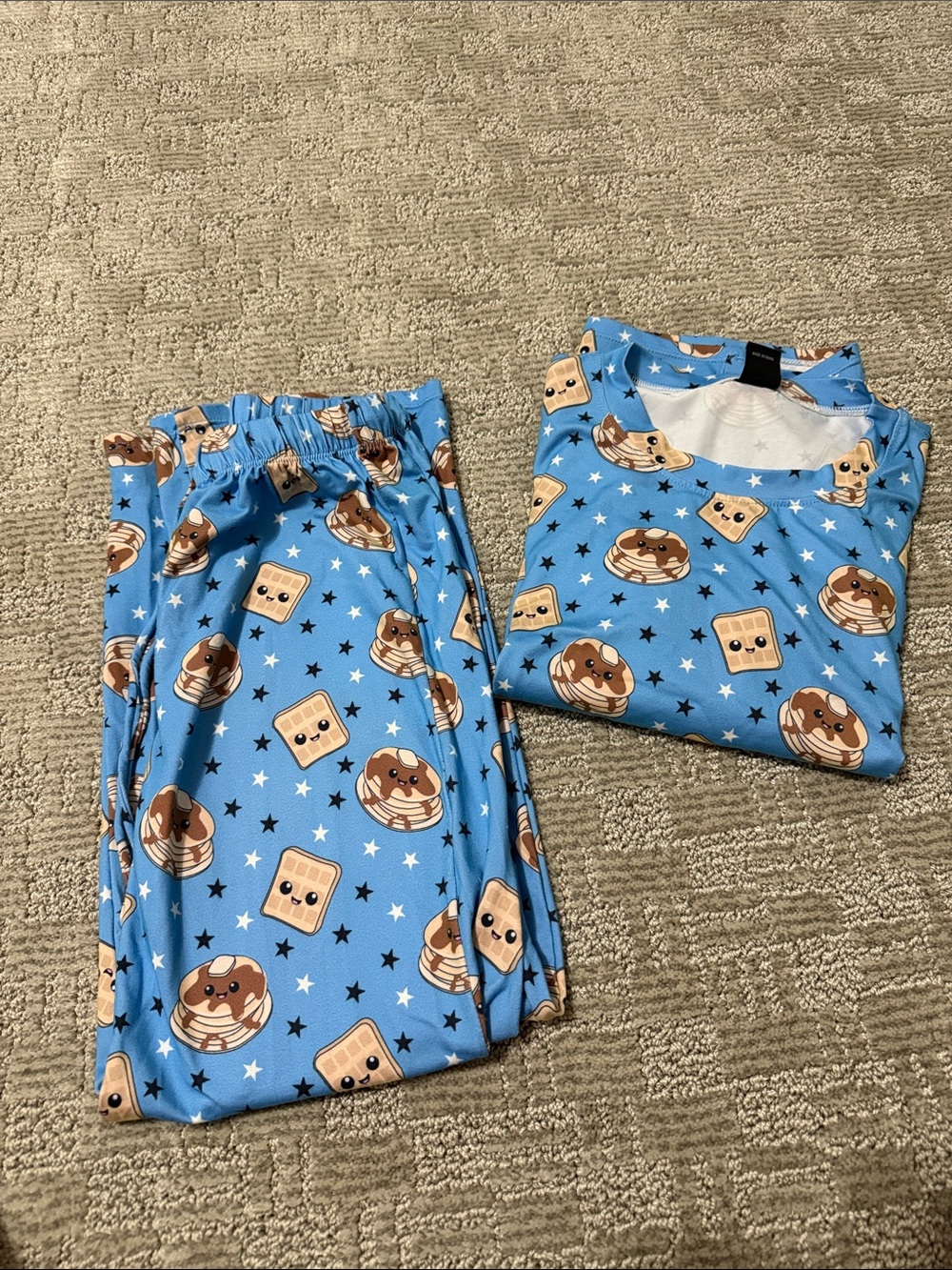 Blue Kids PJ Set with Pancake & Toast Print, short sleeve long pant 8 pixielane
